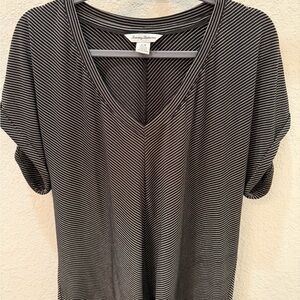 Tommy Bahama Black and Silver Striped Short Sleeve Top
